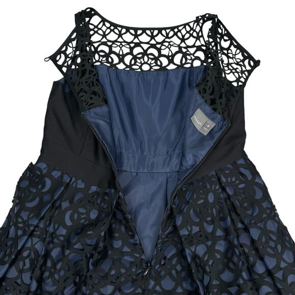 Muse Laser Cut Dress Sz 8 Black Navy Eyelet Party Cocktail Formal Wedding Lace - Picture 8 of 15
